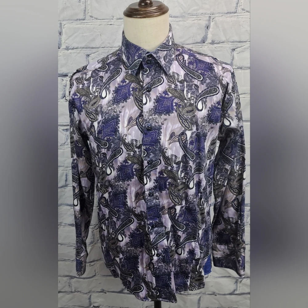 Absolute Rebellion Men's Slim Fit Dress Shirt Paisley Purple Multi Size Large